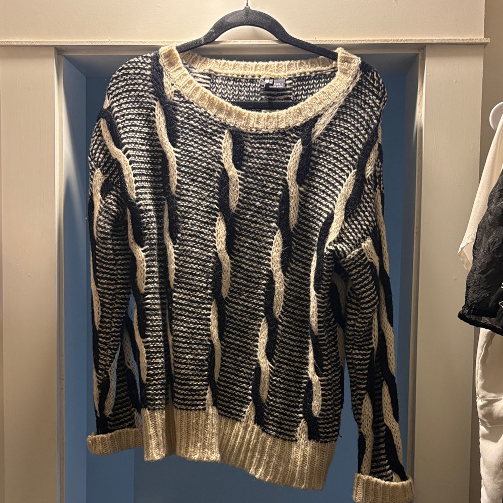 Sparkle & Fade Striped Black and Cream Sweater